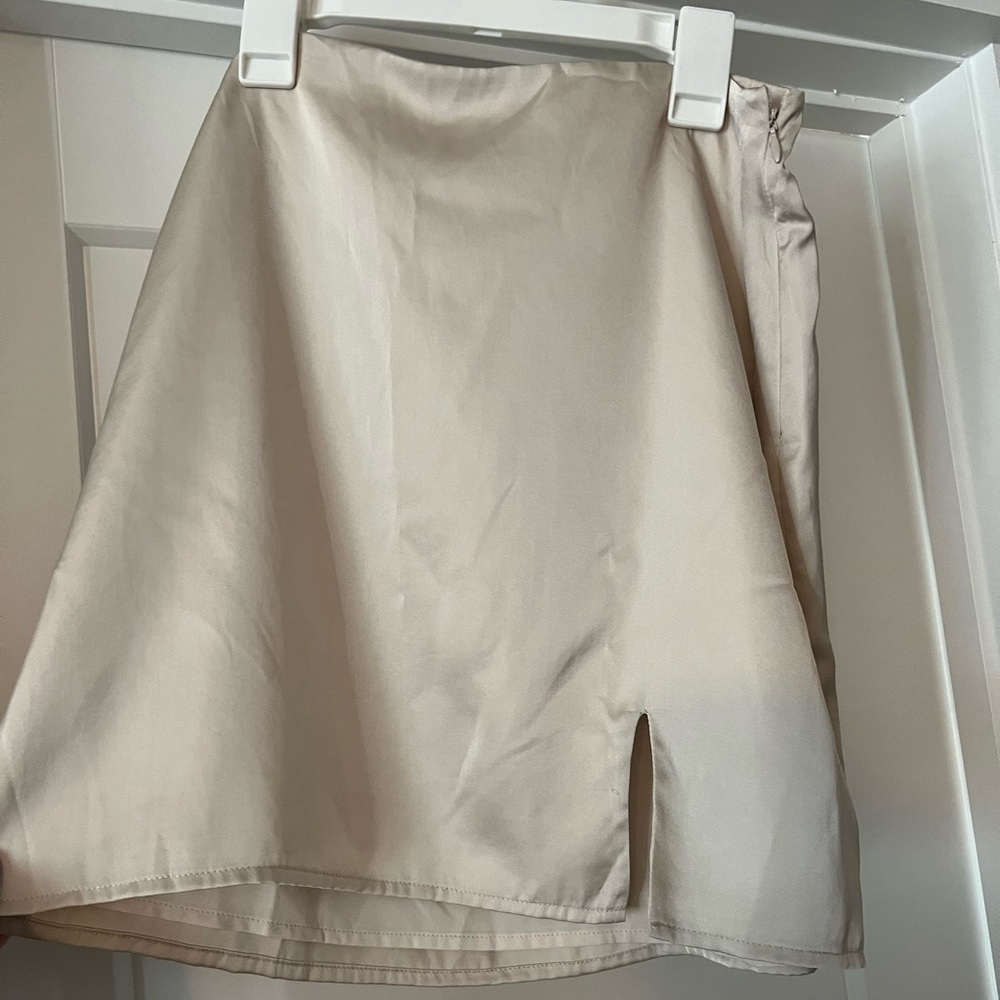 Champagne colored, silk mini skirt